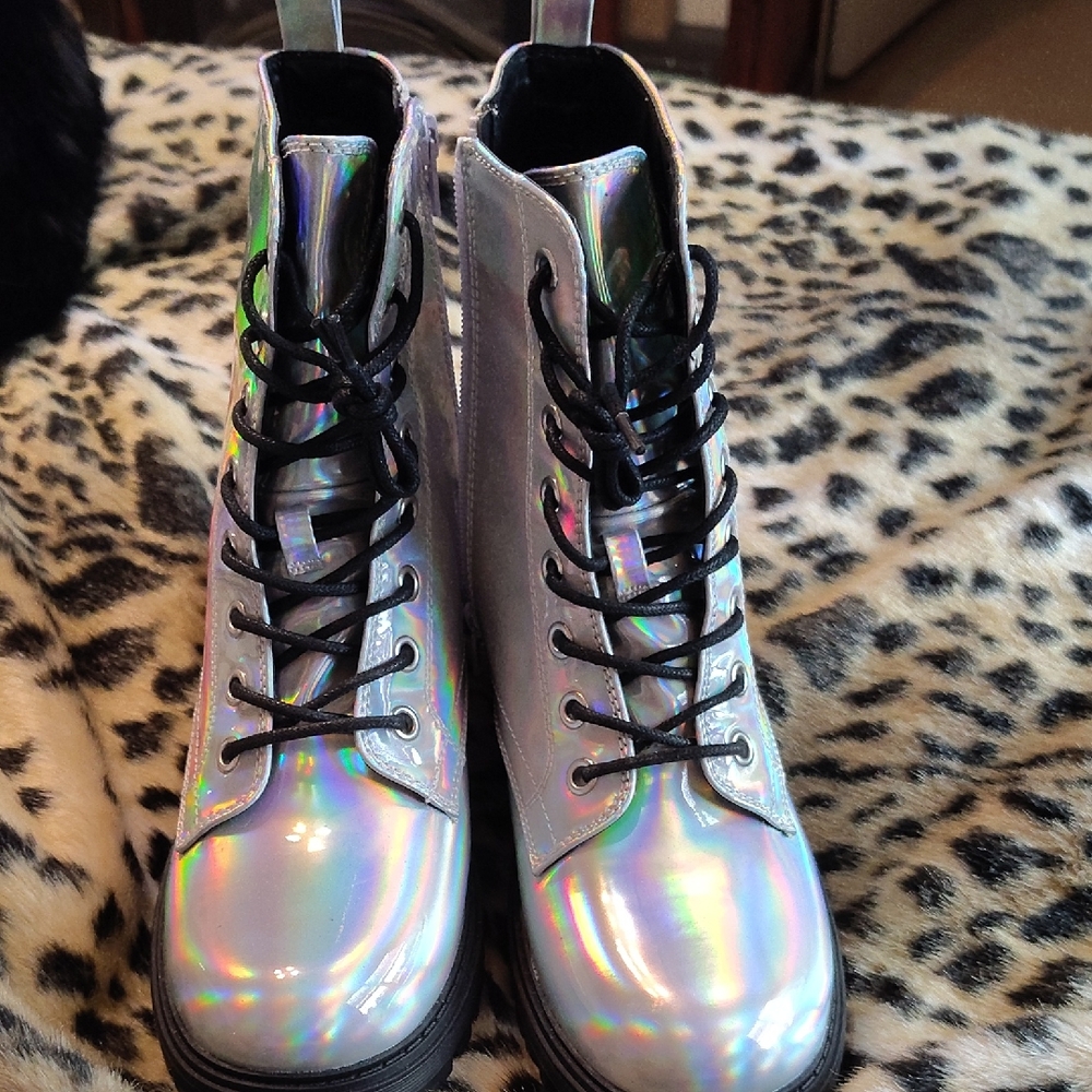 SO Iridescent Lace-Up Combat Boots